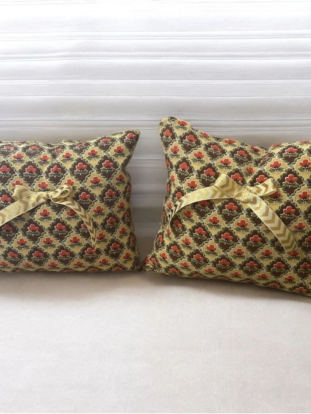 Decorative Floral Pattern Accent Pillows in Yellow and Red - Set of 2 handmade